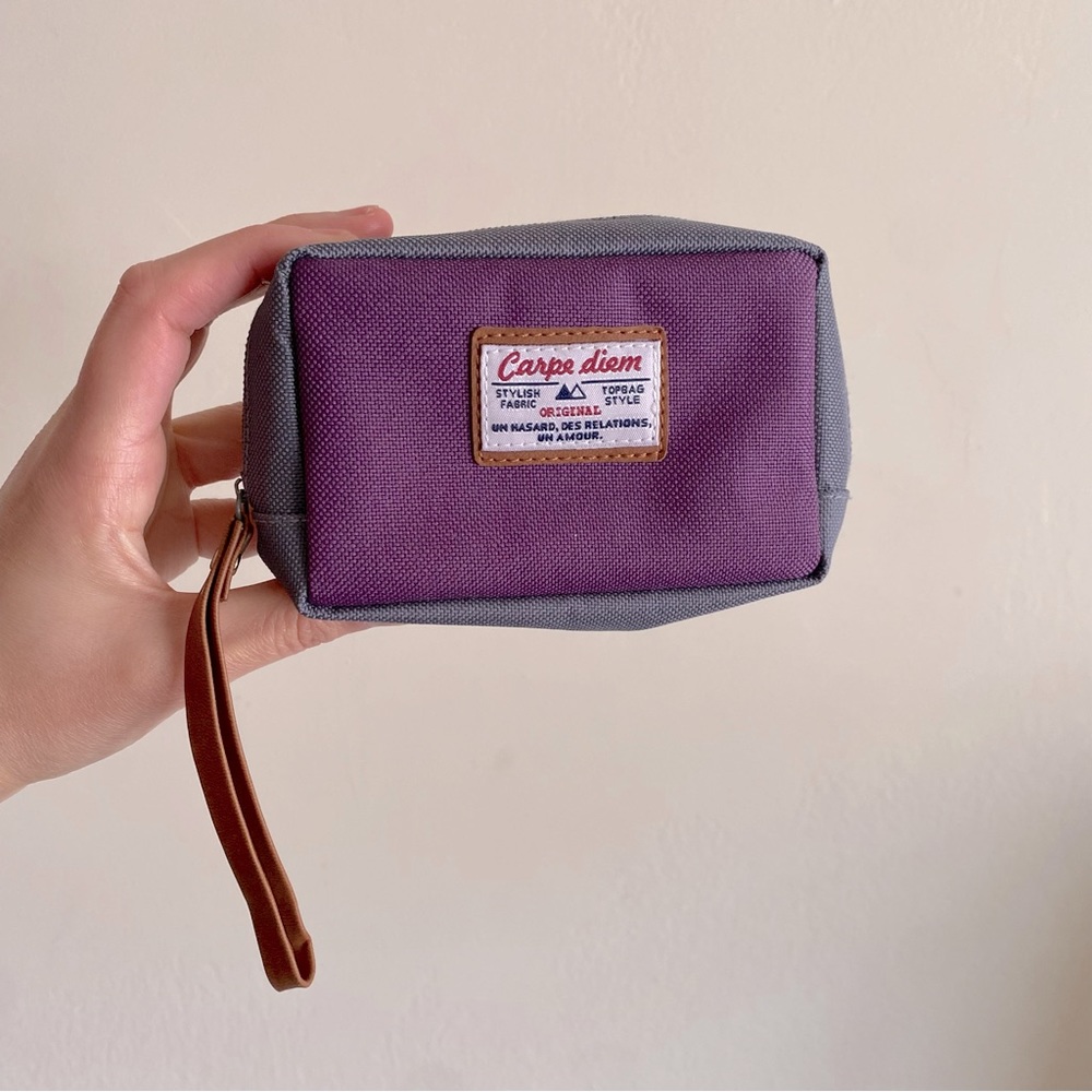 Small Purple and Grey Zipper Pouch with Stripe Lining